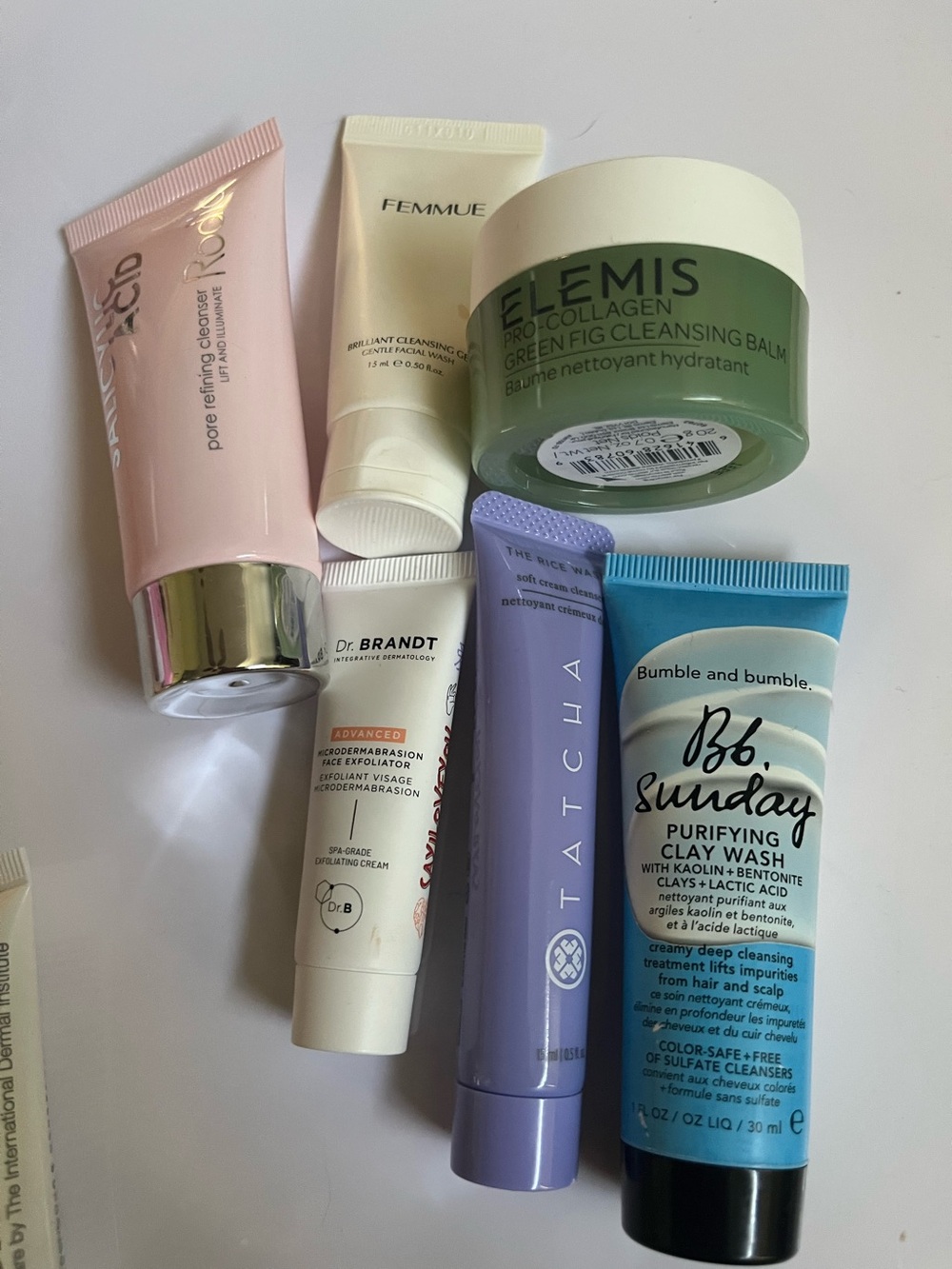 Five travel cleansers: Rodial, Dr Brandt, Femmue, Tatcha, Elemis, and Bb Sunday